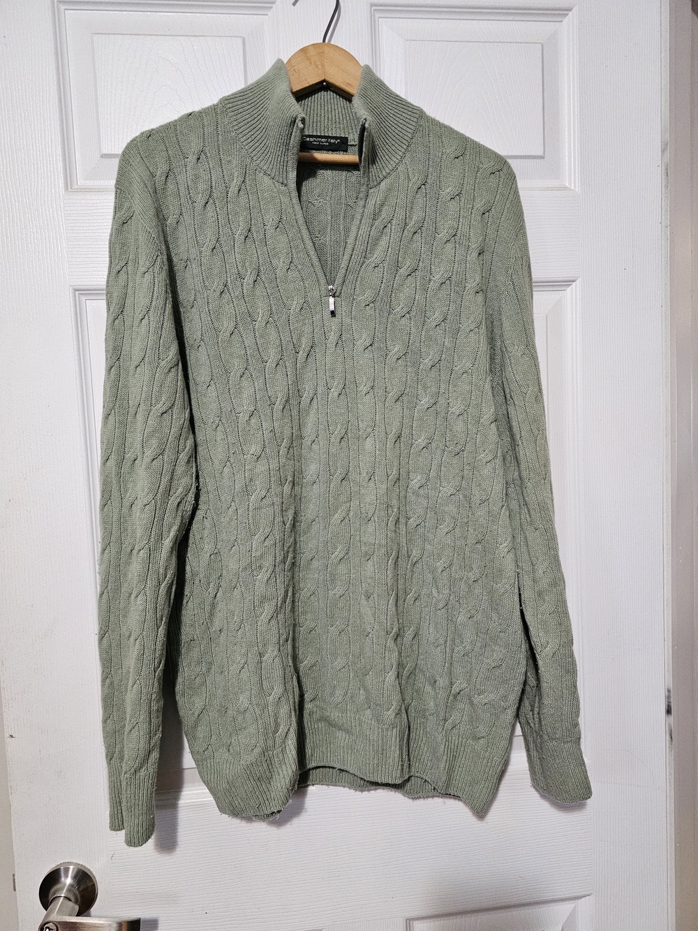 Mens Cable Knit Sage Green Ribbed Henley Xl